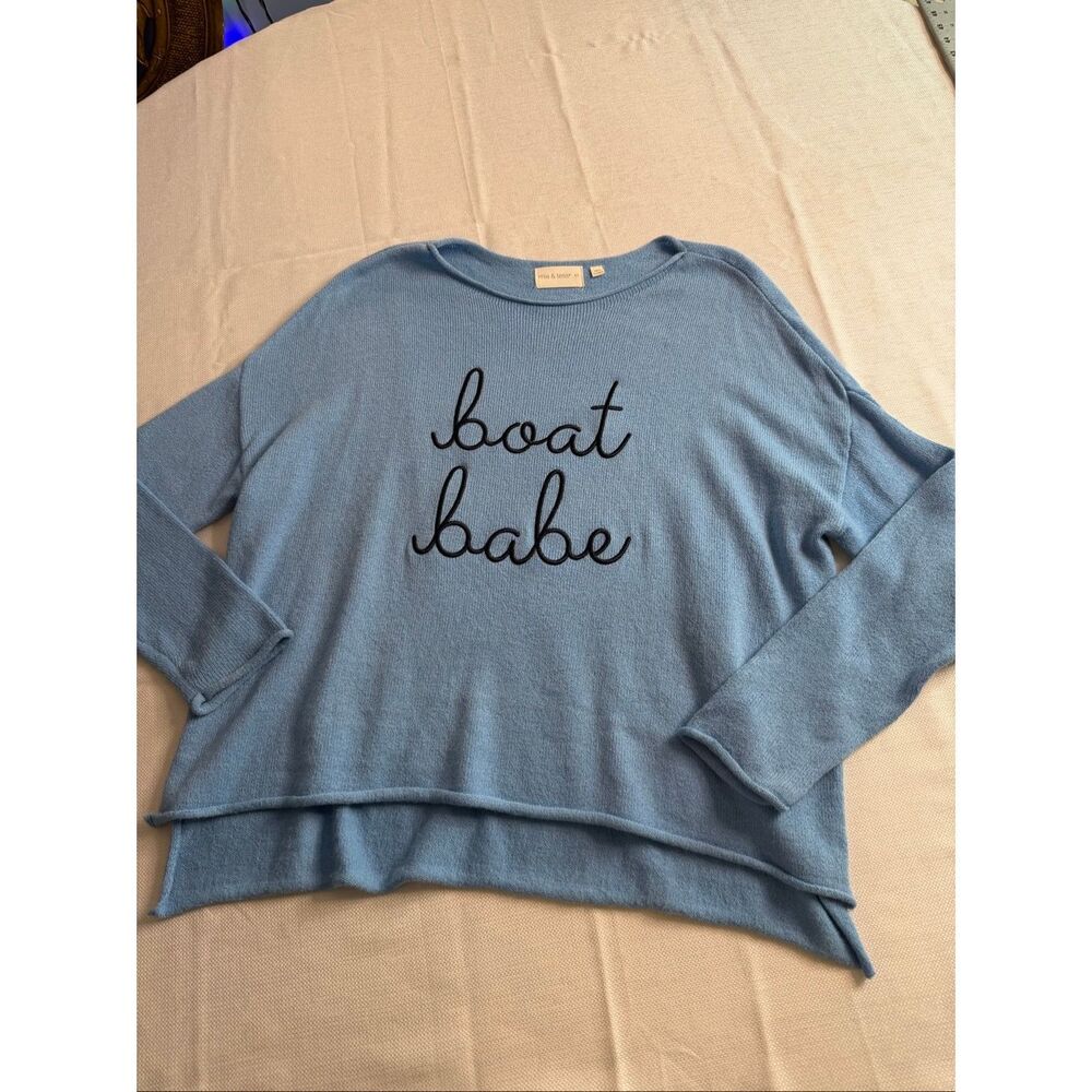 Mia & Tess Boat Babe Blue Sweater Size Small